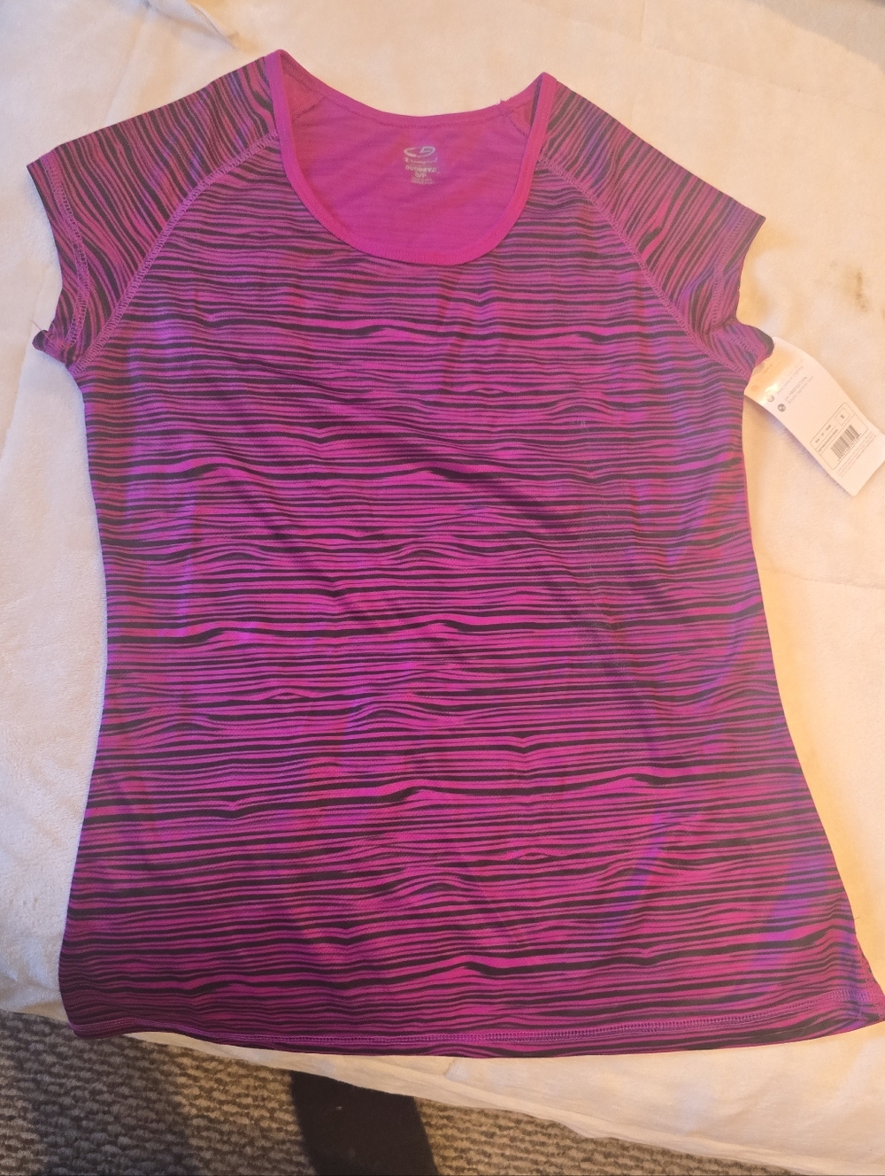 Champion Pink and Black Striped Short Sleeve Tee Summer Time